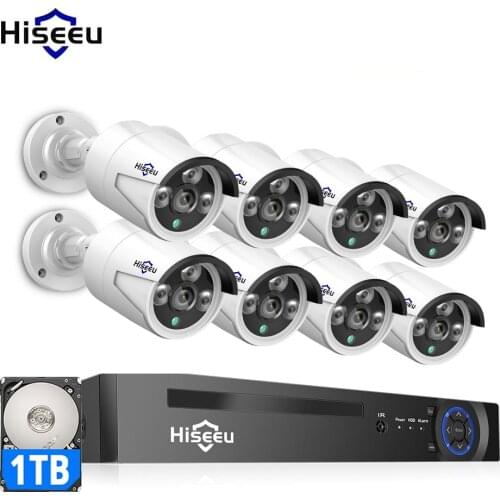 3MP 8CH Security Camera System, 8pcs 3MP PoE IP Cameras+8 Channel NVR with 1TB Hard Drive for Home and Business 24/7 Recording