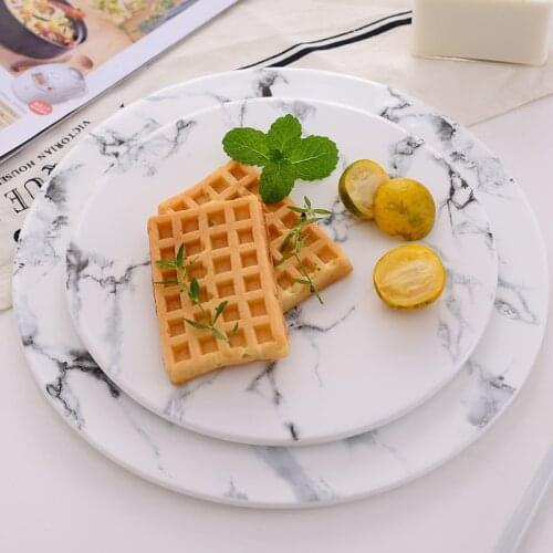 Wedding marbling Nordic ceramic marbling round flat plate racket props sushi plate breakfast plate chopping board Western food p