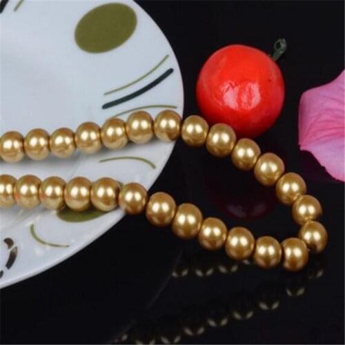 Loose 4mm-10mm Lt Gold Color Fake Pearl DIY Hand Craft Round Glass Imitation Pearl Bead Clothing&Garment Nail Art Decoration