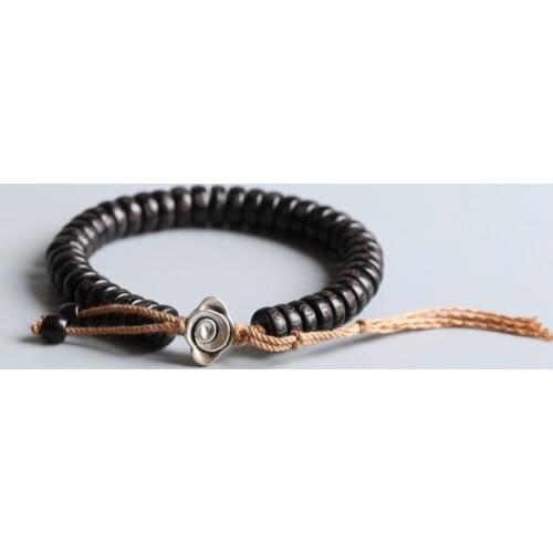 Tibetan Buddha Eye Bracelet Men Six Words Mantra OM MANI PADME HUM Black Coconut Shell Beads Lucky Bat Copper Charm Bracelet
