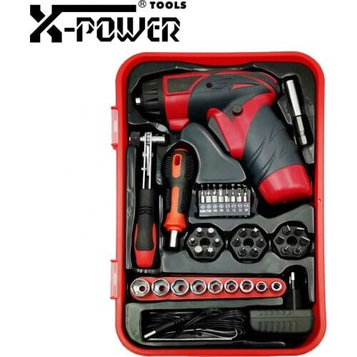 X-power 4.8V Battery Small Electric Cordless Screwdriver Screw Bits Ratchet Handle Sleeves Kit EU Plug Power Tool Set Home DIY
