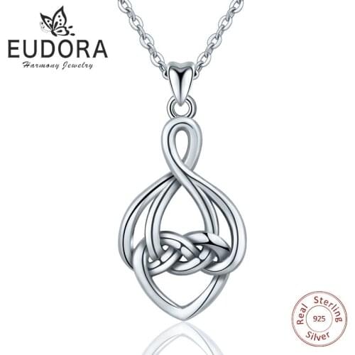 EUDORA Unique 925 Sterling Silver Celtics Knot Water Drop Pendant Necklaces Twisted Rope Fashion Jewelry for Holiday gifts D198
