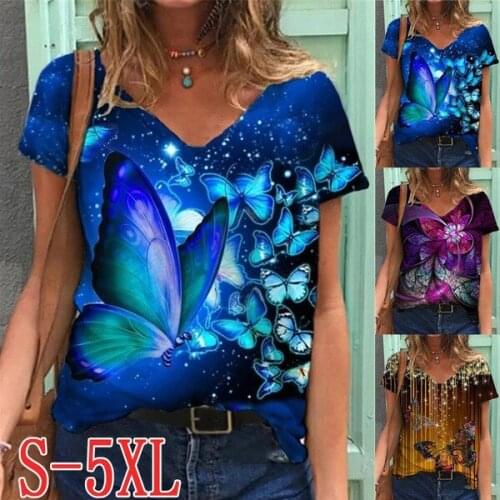 Fashion V Neck Short Short Loose Casual Women T Shirt 2021 Summer Plus Size 5XL 3D Print Woman Tops T-shirt Thsirs Top Femme