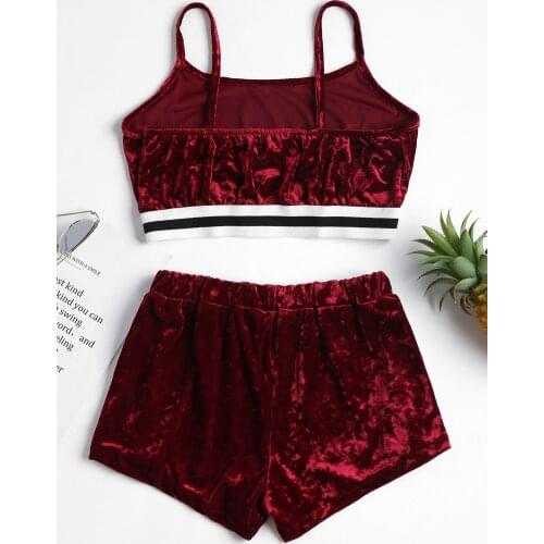 Women Casual Velvet Pajama Set Babydoll Sleepwear 2020 Summer New Black Pajamas Set Velvet Tops for Women Pajamas for Women