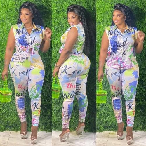 2 Piece Set Women Dashiki African Sleeveless Shirt Blouse And Pants 2021 Fashion Print Office Lady Suit Outfits Matching Sets