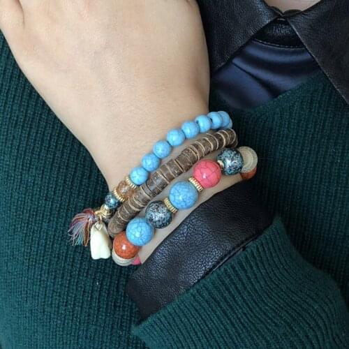 Bohemia Coloful Stone Beads Multilayer Adjustable Wrap Charm Bracelets For Women Fashion Natural Stone Summer Bracelet Jewelry