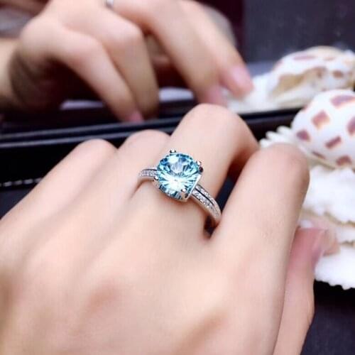 Fashion grace square Natural Sky blue Fireworks topaz gem Ring Natural gemstone ring S925 silver women girl gift party Jewelry