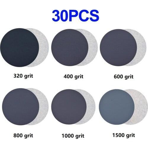 30pcs 3inch 75mm Sanding Discs Wet/Dry Sandpaper 320/400/600/800/1000/1500 Grit Hook Loop Round Sander Disc