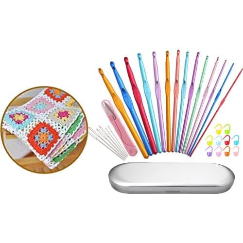 32Pcs Metal Handle Crochet Needles Yarn Hooks Set 2-10mm Sweater Stitch Markers Needles Weave Sewing Tool for Beginners