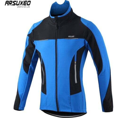 ARSUXEO Men Winter Cycling Jacket Thermal Windproof Waterproof MTB Bike Jacket Sports Softshell Coat Bicycle Clothing Reflective