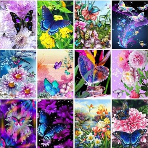 Butterfly DIY 5D Diamond Painting Full Round Drill Mosaic Scenery Flower Diamond Embroidery Landscape Cross Stitch Home Decor
