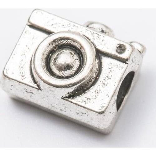 10Pcs/Lot camera Antique Silver Color DIY Zinc alloy Big Hole Spacer Bead Charm Fits European Jewelry making Bracelet js1040