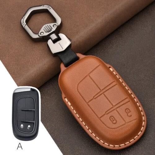 Leather Car Key Case Cover for Jeep Grand Cherokee Compass Patriot Dodge Journey Chrysler 300CRenegade Auto Key Shell