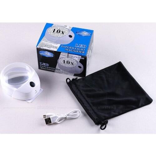 Cylinder Portable Reading Magnifier USB Charging Handheld Magnifying Glass 10X LED Magnifying Glass Reading Loupe Desk Magnifier