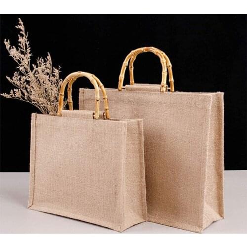 Eco Friendly Tote Bag, Portable Reusable Linen Burlap Shopping Shoulder Bag, Top Handles Carrying Grocery Bags