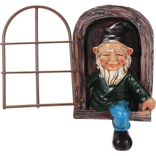 Elf Out The Door Tree Lawn Art Resin Sculpture Outdoor Garden Decor Gnomes Resin Statues Miniature Sculptures