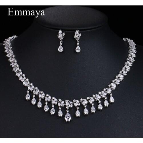 Emmaya New Luxury Sparking Water-drop Cubic Zircon Clear Necklace Earrings Fashion Party Jewelry Sets Bridal Accessories