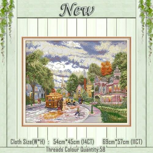Town evening scenery diy decor painting counted printed on the canvas DMC 11CT 14CT kits Cross Stitch embroidery needlework Sets