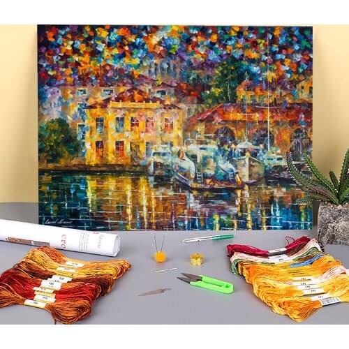 Twin Boats Printed Water-Soluble Canvas 11CT Cross Stitch Patterns Embroidery DMC Threads Needlework Handiwork Gift