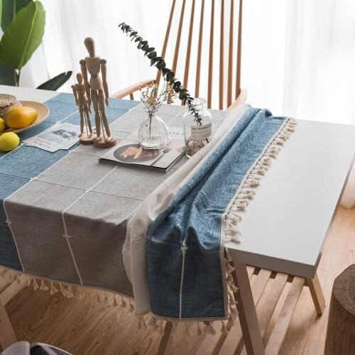 Plaid Tassel Decorative Tablecloth European Function Tablecloth Picnic Party lLnen Cotton Table Cloth Rectangular Home Textile
