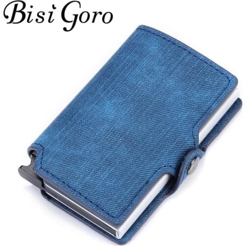 BISI GORO Slim Wallet Credit Card Wallet New RFID Blocking Slim Card Holder PU Single Aluminum Box Business Hasp Dropshipping