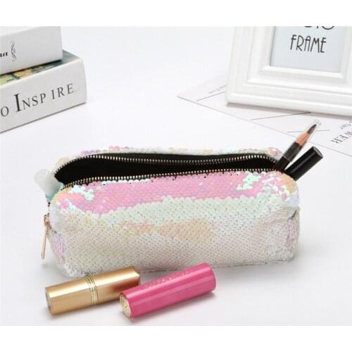 Double Color Sequins Handbag Cosmetic Bag Women Makeup Bags Toiletries Organizer Solid Color Female Storage Make Up Case