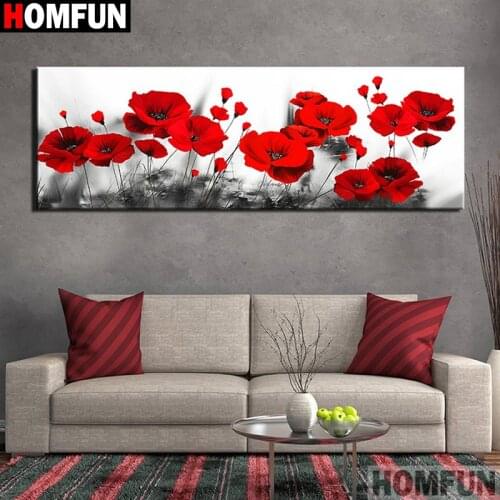 HOMFUN Square/Round Drill 5D DIY Diamond Painting "Poppy flower landscape" Embroidery Cross Stitch Full Rhinestone Decor A30011