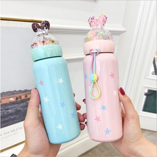 Cute Rabbit Ear Thermos Water Bottle Stainless Steel Vacuum Flask For Children Girls Coffee Mug Drinking Insulated Cup