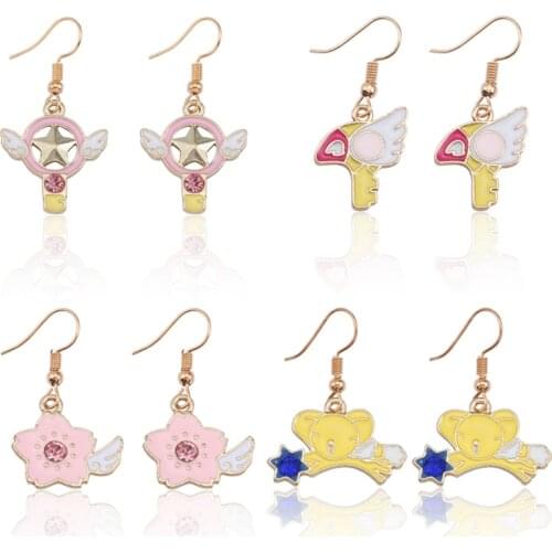 Fashion Anime Magic Sakura Jewelry Cherry Blossom Earrings For Women Star Angel Wings Mouse Cartoon For Girl Kawaii DIY