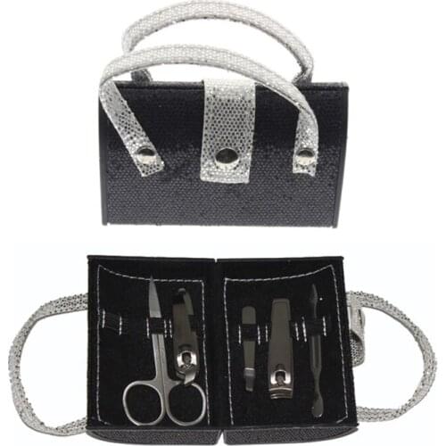 5 in 1 Handbag Shape Black Glitter Manicure Kit Set For Women Men Kid Child Girl Boy Holiday Birthday Christmas Gift Present