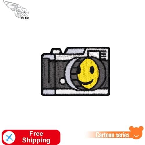 Smiley Face Camera Patch Embroidered Sewing Badges Women Patches for Clothing Tshirts Backpack Accessories Free Shipping