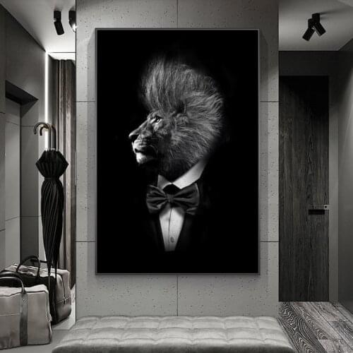 Nordic Lions In Suit Canvas Art Posters And Prints Abstract Animals Canvas Paintings On the Wall Art Pictures Wall Decoration