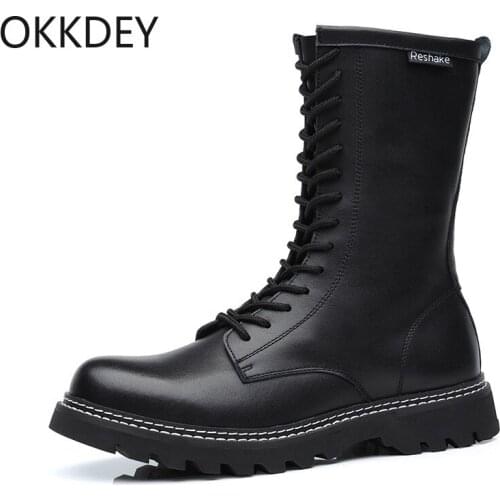 Okkdey 2020 new autumn/winter casual mens plus-size leather boots large plus-down high-help Martin boots