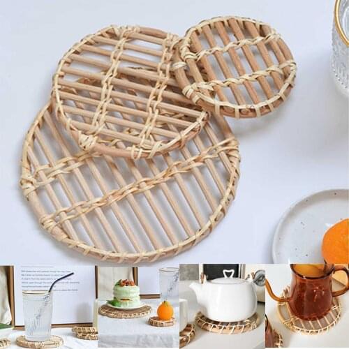 Rattan Coaster Hand-woven Coasters Teapot Placemat Non-slip Coffee set dining Table Dish Mat Insulation Pad Kitchen Accessories