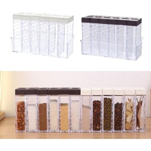 Q9QF 6pcs/set Salt and Pepper Shakers Spice Box Plastic Transparent Condiment Jar Storage Container with Lid for Camping