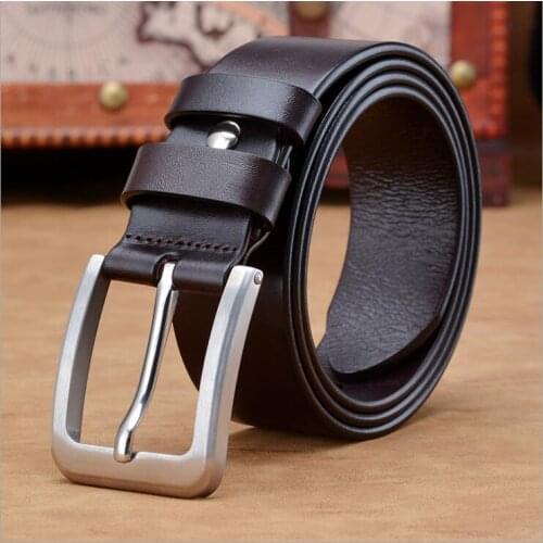 Heavy duty airport Mens Full Grain 3.8cm Wide black brown Leather cowboy Bridle Belt with Anti-Scratch Vintage Buckle