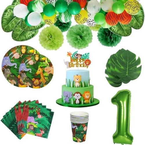 Jungle Birthday Party Supplies Safari Animal Disposable Tableware Set Cup Plate Jungle Birthday Party Decoration Boy Kids Favors