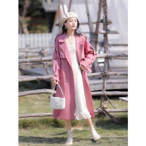 Spring Clothing 2021 New Womens British Style High-end Temperament Coat Drooping Fashion Age Reducing Medium Length Windbreaker