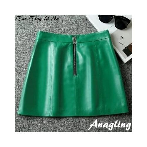 Tao Ting Li Na Genuine Sheep Leather Skirt Women New High Waist Real Leather Sheath Hip Skirt