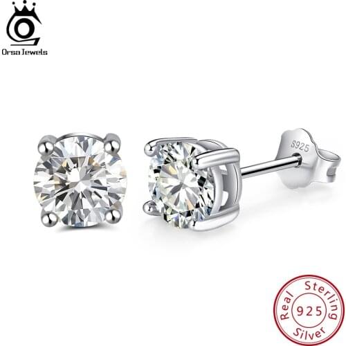 ORSA JEWELS 12 Colors Birthstone Stud Earrings for Women 925 Sterling Silver Earring Prong Setting AAA Cubic Zircon Jewelry SE84