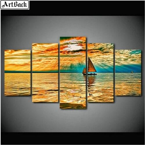5 spell diamond painting sunset scenery sailing sticker full square drill 3d diamond mosaic cross stitch art home decoration
