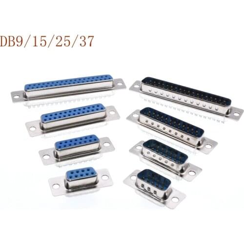 5Pcs DB9 DB15 DB25 DB37 Hole/Pin Female/Male Blue Welded Connector RS232 serial port socket DB D-SUB adapter 9/15/25/37 pin