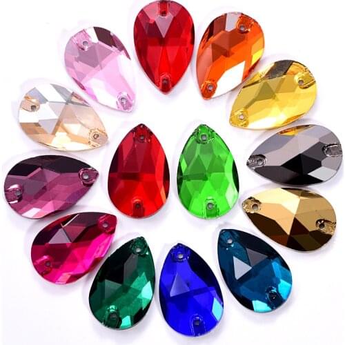 6 Sizes Glass Teardrop Shape Sew On Rhinestones Colorful Flatback Sewing Stones With Holes Clothes Jewellery for Garments B1286