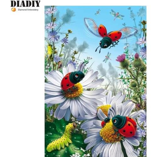Full Square/Round Drill 5D DIY Diamond Painting "Ladybug & daisy" Embroidery Cross Stitch Mosaic Home Decor Gift