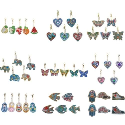 5pcs DIY Special Shaped Full Drill Diamond Painting Keychain Kits Butterfly/Love Heart Diamond Painting Cross Stitch Key Ring