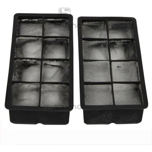 Black 8 Big Grids Food Grade Silicone Ice Cube Maker Jumbo Large Ice Cube Square Tray DIY Mold Mould Kitchen Accessories