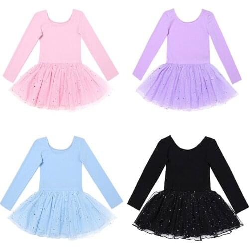 Elegant Autumn Winter Formal Ballet Dancer Dress for Girls Long Sleeves Shiny Kids Ballet Tutu Dancing Gymnastics Leotard Dress