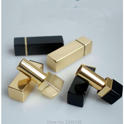 Elegant Empty Square Lipstick Tube, High-end DIY Lip Balm Bottle, Aluminum Black/ Gold Cosmetic Container For Women, 30pcs/lot