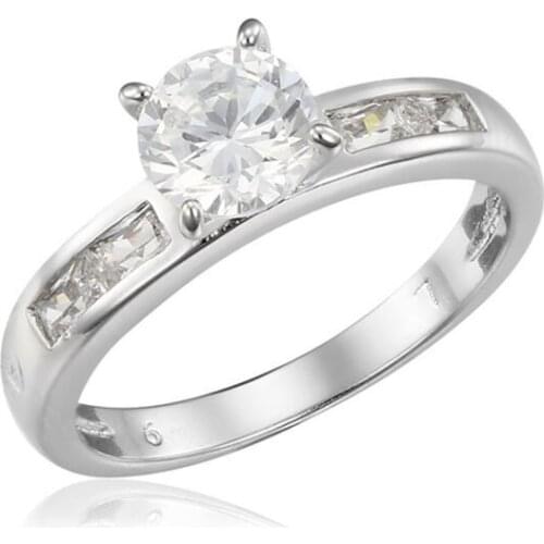 Four Claw Set Round Clear Cubic Zircon and Square CZ Accent White Gold Color Engagement Wedding Rings for Women Jewelry Bague