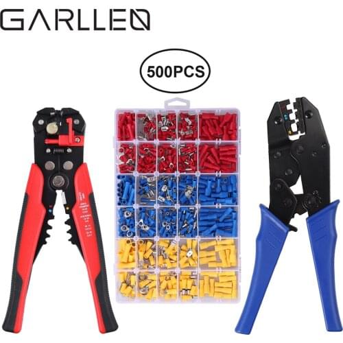 GARLLEN Electrical Wire Cable Stripping Trimming Crimp Terminal Tool Kit 500pcs Crimp Connector + Wire Stripper + Crimping Plier